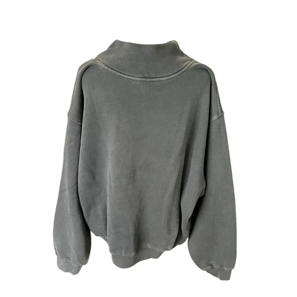 Joah Brown Gray Cropped Turtleneck Sweatshirt Oversized Cotton M/L - Picture 4 of 6